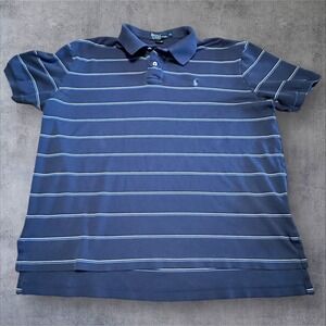 Polo by Ralph Lauren Mens XL Blue Striped Polo Shirt Y2K Classic Cotton